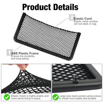 ABS Plastic Frame Automotive Cargo Nets Car Net Pocket Phone Car Mesh Net Holder RV Storage Boat Cargo Pocket Organizer Framed Mesh Net Pocket with Screws for Auto RV Net(2, 16 x 8 Inch) - size: 16 x 8 Inch