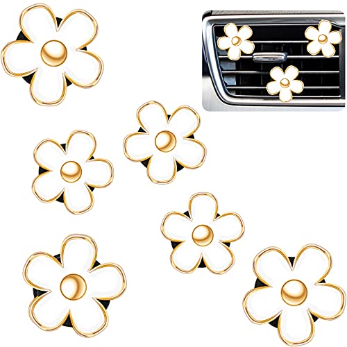 Frienda 6 Pcs Daisy Flower Air Vent Clip Accessories Air Conditioning Outlet Clip Car Air Freshener Dashboard Accessories Charm Car Inter Decor(3 cm, 3.3 cm,White) - color: White, size: 1 Count (Pack of 6)