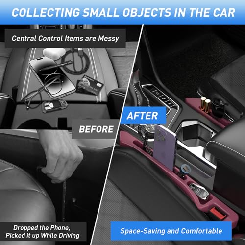 Car Seat Gap Filler 2Pack, Inserts Between Seats Console with Organizer Storage Upgraded Phone Holder Side Seat Gap Fillers Cars Front Seats Fill Plug Car Essentials for Vehicle SUV Truck (Wine Red) - color: Wine Red