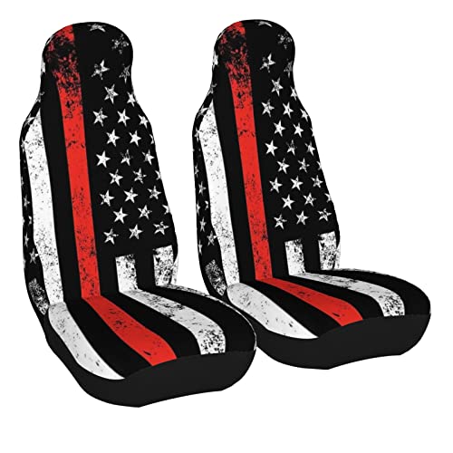 Dujiea USA Patriotic Firefighter Flag Car Front Seat Covers 2 Pcs Universal Auto Seat Covers Front Seats Only, Vehicle Bucket Seat Protectors Fit for Most Car SUV Sedan and Truck - color: USA Patriotic Firefighter Flag