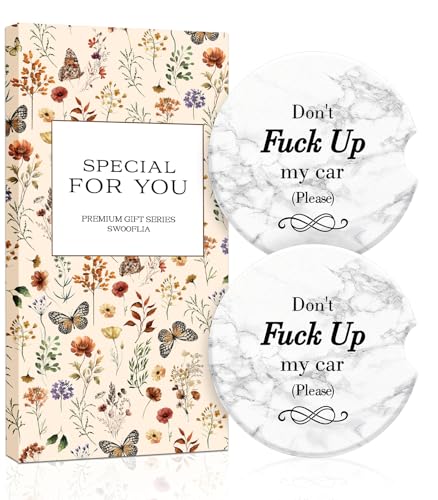 Swooflia Car Coasters for Women - Marble Ceramic Car Cupholder Coaster Cool Absorbent Mat Coaster with Cork Base 2 Pack Automotive Cup Holder Accessories New Driver Gifts for Decor - color: Marble