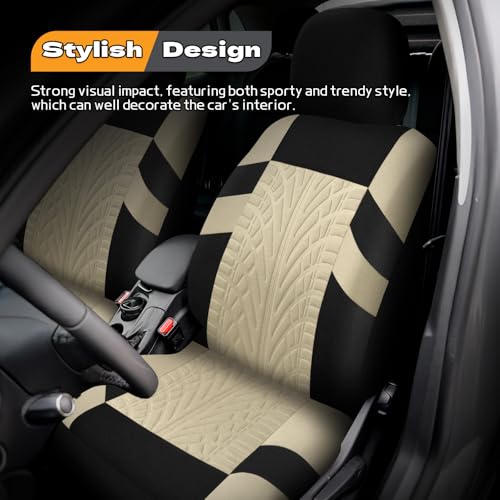 2PCS Car Front Seat Cover with 2 Headrest Covers, Breathable Waterproof Seat Covers for Front Seats, Universal Seats Cover Protector Car Accessories for Most Vehicles (Beige)