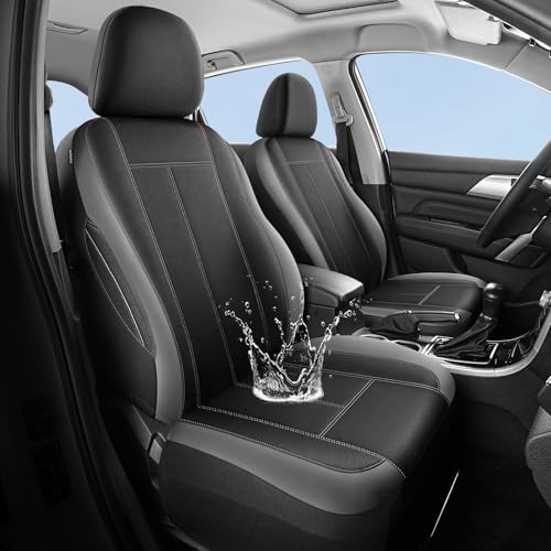 HChengkikz Car Seat Covers Front Seat, Waterproof Neoprene Car Seat Covers, Car Seat Cover Airbag Compatible, Universal Fit for Most Cars, Trucks, SUVs (Black + Darkgray) - color: N816 Black Darkgray, size: Front Seat