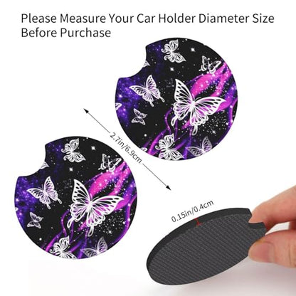 Purple Butterfly Steering Wheel Cover - Purple Butterfly Steering Wheel Protector Neoprene 15inch Car Accessories 2 Pcs Car Coasters for Women Men - color: Purple Butterfly 2