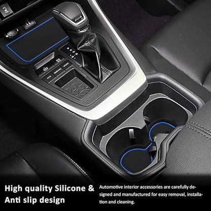 Auovo 3D Cup Holder Insert Liners Compatible with Toyota RAV4 Accessories 2025 2024 2023 2022 2021 2020 2019 Car Custom Cup Holder Mats Pads 3-pc Set (Blue Trim) - color: Blue, size: 3PCS