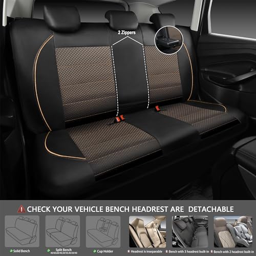 CAR PASS Piping PU Leather Car Seat Cover Full Set,Inside Zipper Design and Reserved Opening Holes,Airbag Compatible,Universal FIT for Car, SUVs,Van,Small Trucks（Full Set, Black & Gold） - color: Black and Gold