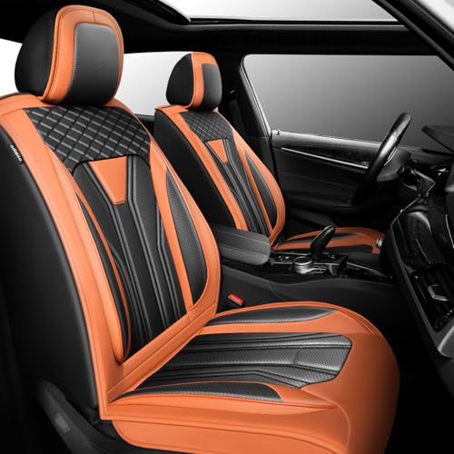 Fit CRV cr-v Car Seat Covers Compatible with Honda CRV cr-v 2012-2023 2024 -Premium Leather， Waterproof， All-Weather Seat Cushion Protecto&Airbag Compatible (2 Front Seat Orange&Black) - color: Front Pair 【Orange Black #02】, size: For Honda CRV cr-v 2012-