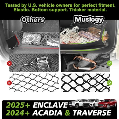 Truck Bed Cargo Net Trunk Netting Compatible with 2024-2026 GMC Acadia | Chevy Traverse | 2025+ Buick Enclave Accessories, Pickup Cargo Organizer SUV Sedan Storage Net w/Heavy Duty Carabiners - style: 2024+ Acadia & Traverse & Enclave