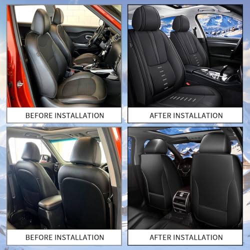 2PCS Front Car Seat Covers Fit for Nissan Frontier 2009-2024 2025 Breathable Faux Leather Seat Cushion with Lumbar Support Airbag Compatible Automotive Interior Accessories (Black)