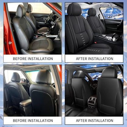 Seat Covers Fit for Hyundai Sonata 2007-2024 2025 2026 Full Set Seat Covers Breathable 3D Lumbar Support Faux Leather Protector Car Seat Covers (Black Line)