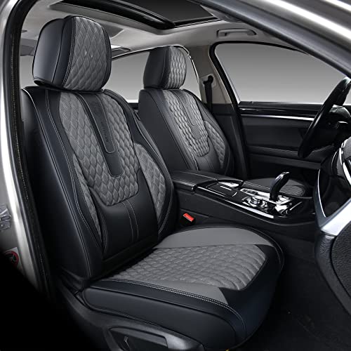 Coverado Leather Seat Covers for Car, Waterproof Front Car Seat Covers with Lumbar Support Universal Fit for Most Sedans SUV Pick-up Truck(Black&Gray) - color: A/Black&Gray, size: Front