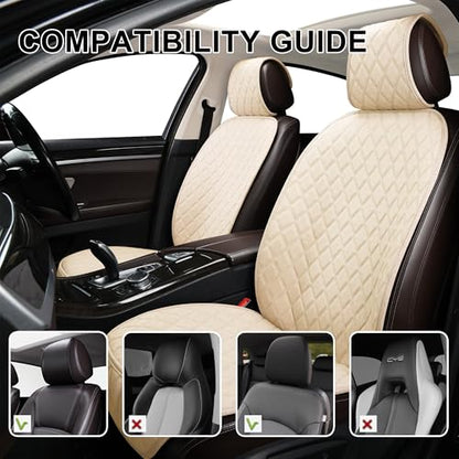 2PCS Linen Front Seat Covers for Cars Sideless Seat Covers Breathable Cloth Fabric Car Seat Protector Universal Fit Most Automotive, SUV, Trucks, Van(Beige) - color: LINEN BEIGE
