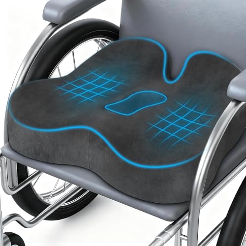 Wheelchair Seat Cushion, Premium Memory Foam Office Chair Cushion, Supportive Donut Pillow for Sciatica, Tailbone & Back Relief, Ergonomic Long Sitting Chair Pad for Car, Airplane, Grey - color: Grey