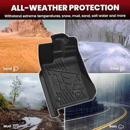 LASFIT Floor Mats for Ford Ranger 2026 2025 2024 SuperCrew Cab All Weather Truck Protector TPE Carpeted Floor Liners, Front and Rear Row, 3pc Black - style: 7) Ranger| 24-25 | 2Rows