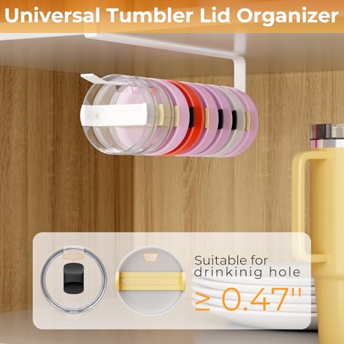 2 PCS Tumbler Lid Organizers, Ample Lid Capacity Up to 30 Lids, No Adhesive No Drill Yeti Lid Organizer Holder Inside Cabinet, Space-Saving Stanley Tumbler Cup Lid Holder Organizer for Kitchen - color: White