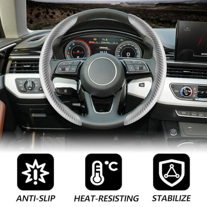 2pcs Universal Fit Carbon Fiber Steering Wheel Cover, Anti-Skid Steering Wheel Cover/Segmented Steering Wheel Protector/Car Interior Accessories (Gray) - color: Gray