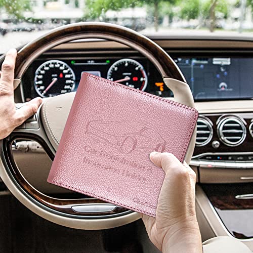 Car Insurance and Registration Holder, 5.5 x 5 Inch PU Leather Vehicle Glove Box Organizer Wallet Case for Insurance Card, Driver License, Paperwork - Rose Gold - color: RoseGold