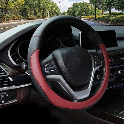 Valleycomfy Microfiber Leather Steering Wheel Cover Large-Size for F150 F250 F350 Ram 4Runner Tacoma Tundra Range Rover Model S X with 15 1/2 inches-16 inches Outer Diameter (Wine Red) - color: Wine Red, size: Large Size[15.5"-16"]