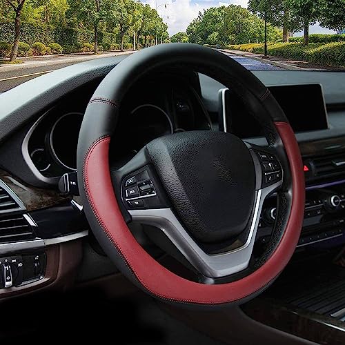 Valleycomfy Microfiber Leather Steering Wheel Cover Universal 15 inch(Wine Red) - color: Wine Red, size: Medium(Standard) Size[14.5"-15"]