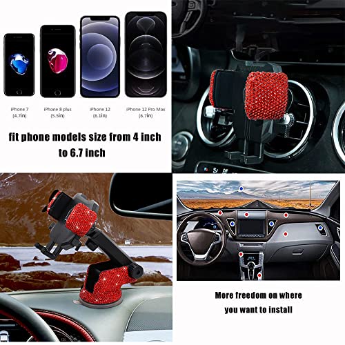 LYCARESUN Bling Car Phone Mount Holder,Shiny Crystal Rhinestone Phone Stand for Women and Girls, Car Accessories for Windshield Dashboard,Compatible with Most Cellphones (red) - color: red