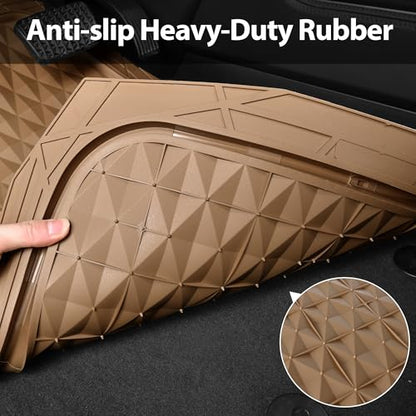 CAR PASS Heavy Duty Rubber Beige Car Floor Mats & Cargo Liners, Deep Dish All-Weather Trunk Mats Durable Anti-Slip 3D Rhombus Waterproof Trim to Fit Liner Universal Fit Auto,Sedan,SUV,Truck, Beige - color: beige with cargo liner