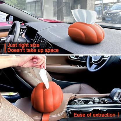 Car Tissue Holder, Silicone Tissue Box Napkin Holder with Adjustable Band,Universal Car Tissue Tube Organizer Perfect for Trucksr Armrest Box,Backseat Holder (Orange)