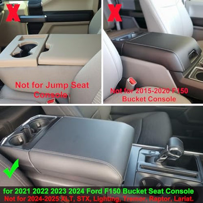 Center Console Organizer Compatible with 2021 2022 2023 2024 Ford F150 Interior Accessories, Armrest Box Insert Storage Tray (Full Console w/Bucket Seats ONLY) Black Trim