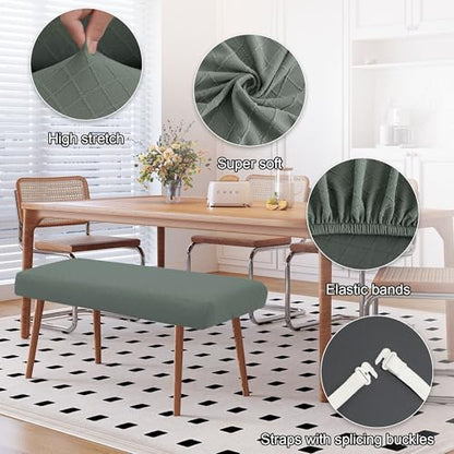 Stretch Bench Covers, Bench Seat Covers, Bench Cushions Covers, Printed Bench Seat Protector, Washable Bench Slipcover, Rectangle Bench Covers for Dining Room, Living Room, Kitchen(Argyle pea green) - color: Argyle Pea Green