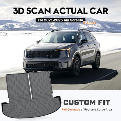 KUST Trunk Cargo Mat for Kia Sorento 2021-2025 2026 (6 Seats), TPE Rubber Rear Cargo Liner with 2nd Row Backrest Mat for Sorento Accessories All Weather Protection Cover 3PCS - style: Sorento 2021-2026 │ Trunk + Backrest Mat