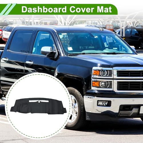 Leather Dashboard Cover for Chevy Silverado 2014-2018 Dashboard Mat Anti Slip Sun UV Heat Shield Protection Black