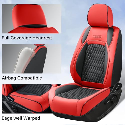 Coverado Chevy Chevrolet Silverado GMC Sierra Seat Covers Full Set, Custom Fit for 2014-2018 1500, 2015-2019 2500HD 3500HD Crew Double Extended Cab Truck, Faux Waterproof Leather Seat Covers (Red) - color: Red, size: FullSet(2014-2018)