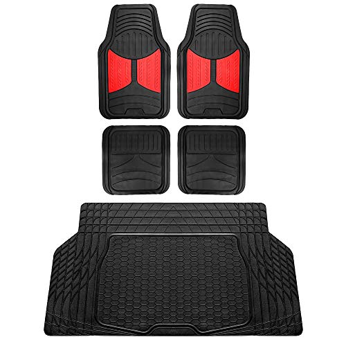 FH Group Monster Eye Full Set Rubber Floor Mats w. Trimmable Vinyl Trunk Liner/Cargo Mat Black- Fit Most Car, Truck, SUV, or Van (Red/Black) F11313- F16403 - color: Red, size: Universal, style: Floor Mat + Cargo Mat Set
