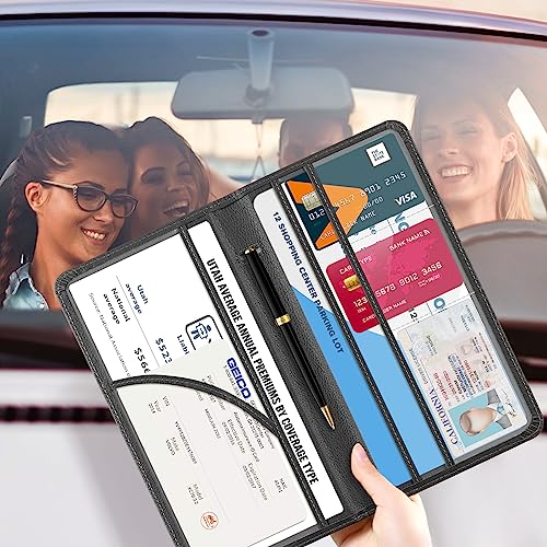 CoBak Car Registration and Insurance Holder - Vehicle Glove Box Car Organizer,Auto Truck Comparment Accessories Case with Magnetic Closure for Essential Document,Driver License,Cards - color: L-Pebbled Gray