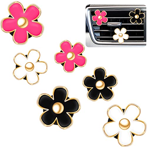 Frienda 6 Pcs Daisy Flower Air Vent Clip Accessories Air Conditioning Outlet Clip Car Air Freshener Dashboard Accessories Charm Car Inter Decor(3 cm, 3.3 cm,Red, White, Black) - color: Red, White, Black, size: 1 Count (Pack of 6)