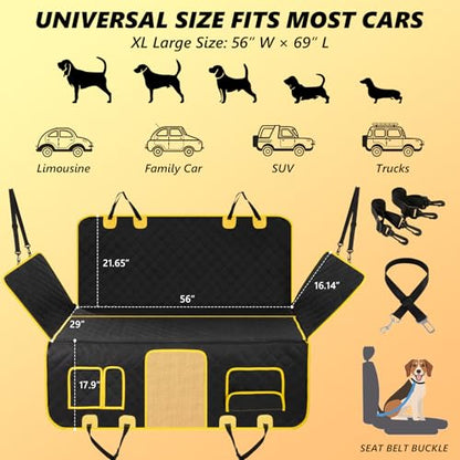 L'AGRATY Dog Car Seat Cover: Waterproof Back Seat Extender for Dogs with Side Flaps - Nonslip Hard Bottom Car Seat Cover for Dogs with Mesh Window: 60/40 Split Bench Dog Hammork Bed for Car SUV Truck