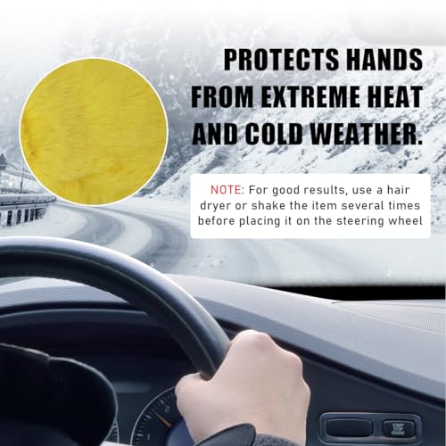 5 PCS Fluffy Steering Wheel Covers Set, Faux Wool Steering Wheel Cover & Handbrake Cover & Gear Shift Cover & 2 Seat Belt Shoulder Pads, Universal Car Accessories (Yellow) - color: Yellow