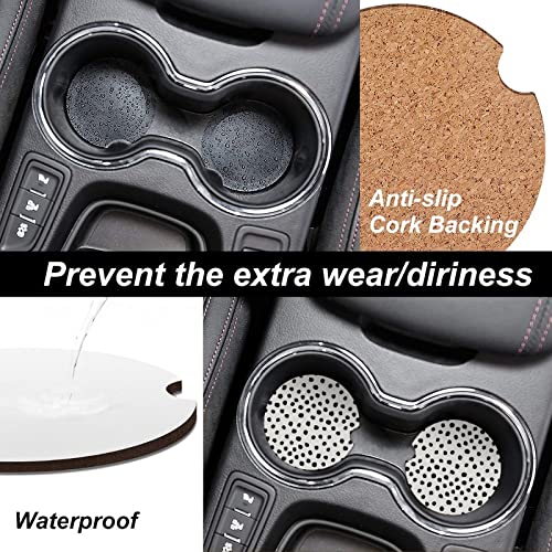 Absorbent Car Cupholder Coaster 2 Pack,Ceramic Stone with a Finger Notch for Women & Lady,Cork Base Drink Coasters 2.56 Inch,Cute Auto Accessories Gifts - Cute Black Polka Dot
