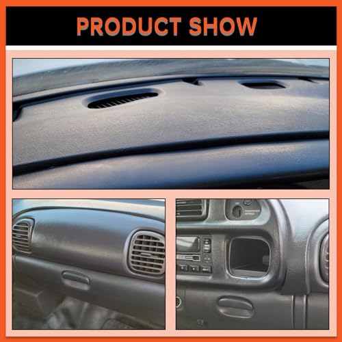 ECOTRIC Dash & Bezel Cover Compatible with 1998-2002 Dodge Ram 1500 2500 3500 Trucks Black Dashboard Bezel Replacement W/Vents & Grey Dash Cover (You Will Receive 2 Packages) - size: Dash Bezel W/ Vents & Dashboard Cover