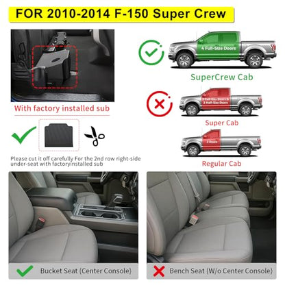 Floor Mats for Ford F-150 SuperCrew/Crew Cab 2010-2014, All-Weather Custom Fit, Front & 2nd Row, 3-Piece Set, Bucket Seats Black - size: 2010-14|Ford F-150|1st&2nd