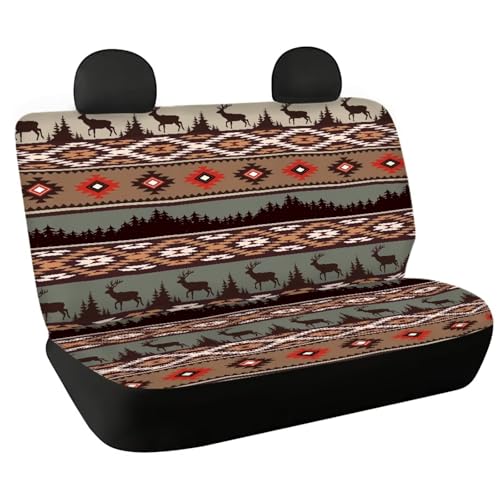 WELLFLYHOM Native Deer Car Seat Covers Rear Bench Seat Cover Aztec Tribal Car Accessories Universal Rear Seats Protective Cover for Trucks SUV - color: Aztec Native Deer