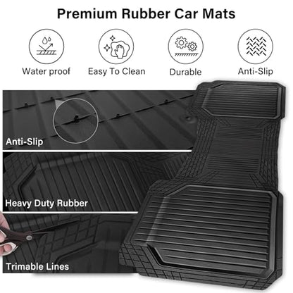CAR PASS Heavy Duty Rubber Rear Car Mat, Deep Dish Car Floor Mats All Weather, Universal Trim to Fit for SUV Trucks Sedans, Odorless Waterproof Anti-Slip, Easy to Clean Car Mats (Black Rear) - color: rear black