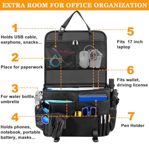 Car Front Seat Organizer, Patrol Bag Law Enforcement, Hanging Passenger Seat Car Organizer with 17 Inch Laptop Storage, Adjustable Strap Backseat Organizers for Truck Office, Police, Black