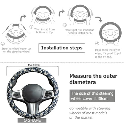 Brown Japanese Style Flower Steering Wheel Cover Auto Embroidery Steering Wheel Protector, Anti-Slip, Breathable, Absorbing Sweat, Universal Car Accessories 14.5–15 inch,Fit for Most Car, Trucks, SUV - style: Black Japanese Style Flower JQ