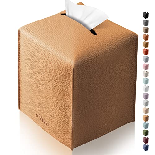 Tissue Box Cover, Tclouda, Modern PU Leather Square Tissue Box Holder for Creative Decorative, Ideal for Bathrooms/Office/Car/Nightstand/Outdoor Tent/Dining Table, 5"X5"X5", Single Claybank - color: Single Brown