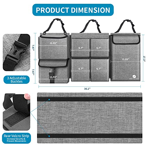 Car Trunk Organizer with Cooler, Hanging Organizers with Large Pockets, Zippers Detachable Seat Back Storage, Waterproof for Jeeps, SUVs, Grey