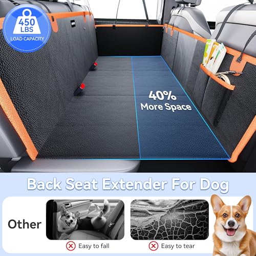 Back Seat Extender for Dogs, PU Leather Hard Bottom Dog Car Seat Cover for Back Seat, Waterproof, Scratch Proof and Anti Slip Dog Hammock for Cars and SUVs, Holds 400 lbs - size: Large