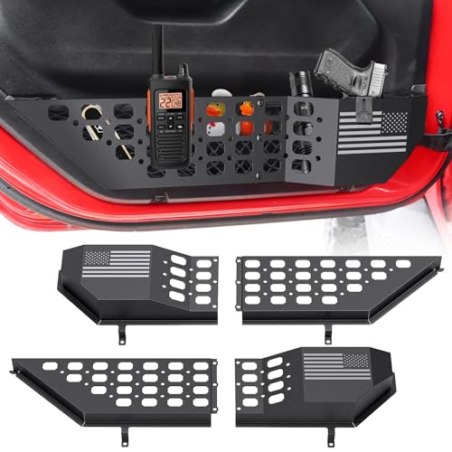 Metal Front Door Pocket Storage Box for Jeep Wrangler JL JLU 4XE 2018-2026 & Gladiator JT 2020-2023 2024 2025 2026 Accessories Door Storage Organizer Molle Panels (Not for Power Seats), 2PCS