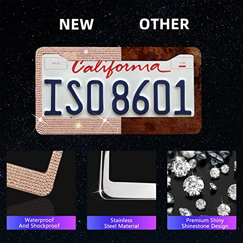 25PCS Bling Car Car Accessories Set,15 Inch Steering Wheel Cover,Shiny License Plate Frame,Center Console Cover and Rearview Mirror Set and Other Car Accessories(Champ) - color: Champagne