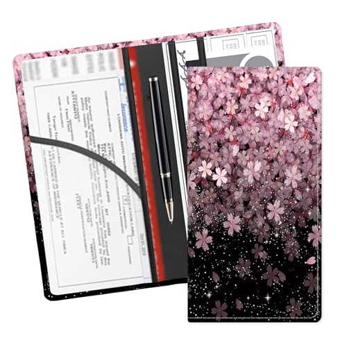 Leather Car Registration and Insurance Card Holder, Cute Car Accessories Vehicle Glove Box Car Organizer for Documents, Cards, License Cute Pink Flower - color: Cute Pink Flower