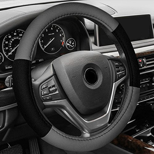 FH Group 3 Row Set 7 Seater Light & Breezy Flat Cloth Car Seat Covers, Combo Steering Wheel Cover & Seat Belt Pads, Airbag and Split Rear, Universal Fit for Cars Trucks, SUV, Gray - color: Gray